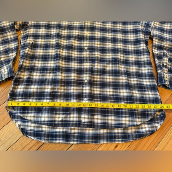 VTG J Crew Shirt Oarsman Long Sleeve Flannel Cotton Blue White Plaid Mens Sz XLT - Picture 11 of 13